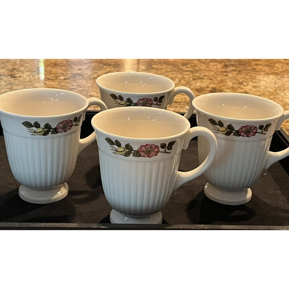 RARE Wedgewood Of Etruria & Barlaston Briar Rose Open‎ Sugar Creamer & 4 Cups - Picture 4 of 8